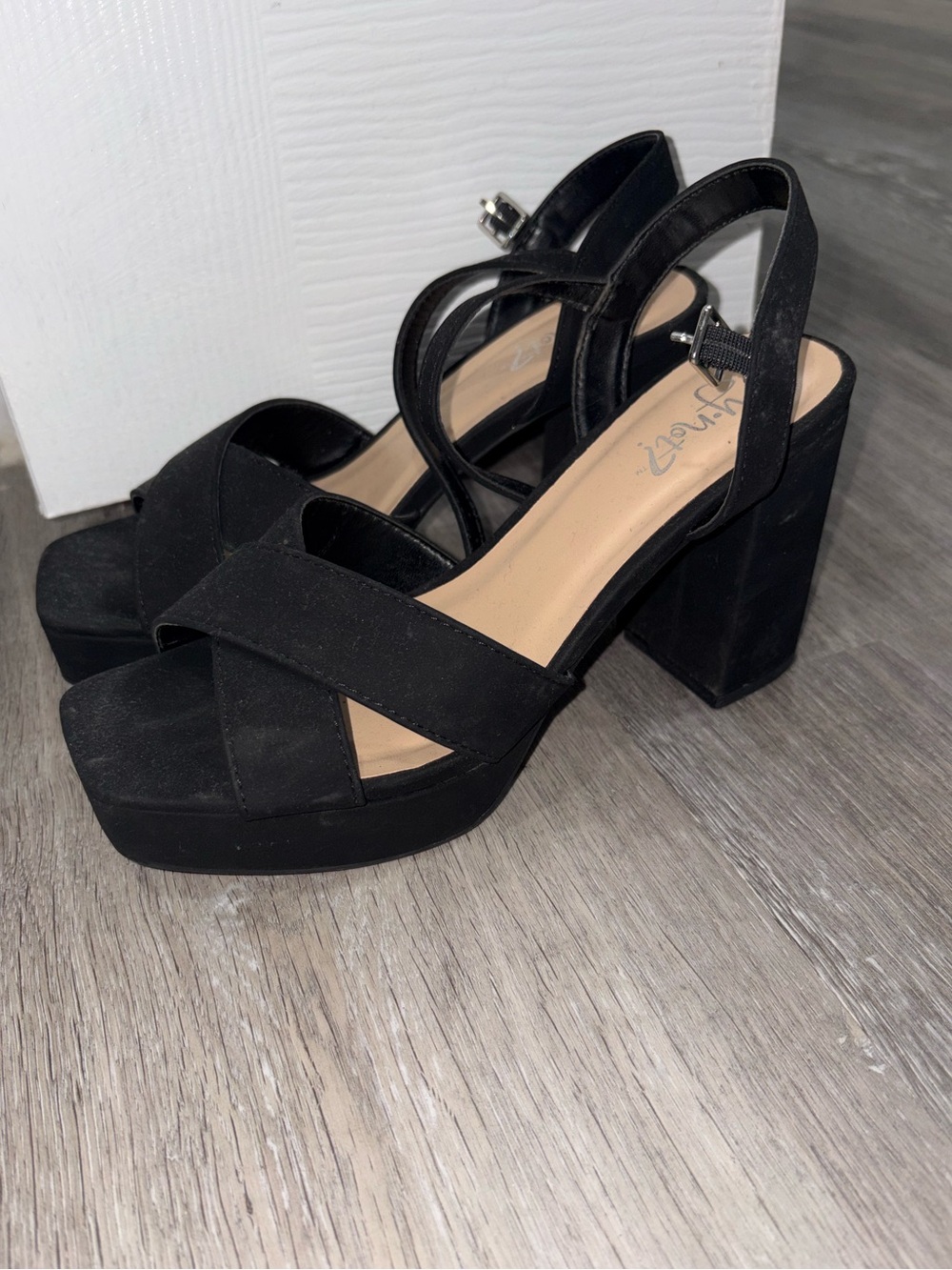 Classic Black Suede Platform Block Heels